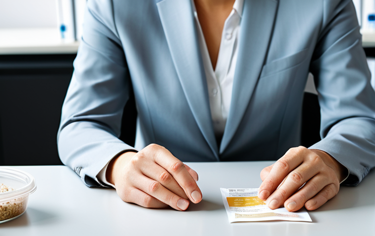 A professional adult, fully clothed in modest business attire, sits at a clean desk in a well-lit modern office. They are looking thoughtfully at a partially unwrapped instant meal container. Subtle, abstract visual elements, like faint, almost transparent numerical values (high sodium, hidden sugar icons) or a blurred, misleading "healthy" label, float slightly above the meal, hinting at nutritional discrepancies. The background is clean and uncluttered. safe for work, appropriate content, fully clothed, professional, perfect anatomy, correct proportions, natural pose, well-formed hands, proper finger count, natural body proportions, high quality studio photography, soft natural light.