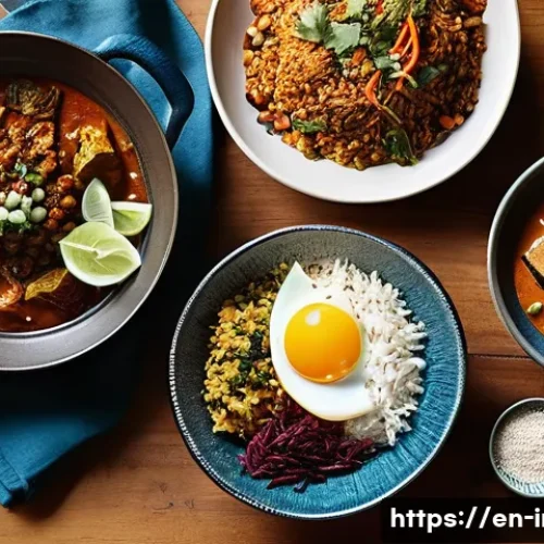 인스턴트 제품의 맛 - **Global Gourmet Instant Feast**: A high-angle, meticulously styled photograph of a vibrant culinary...