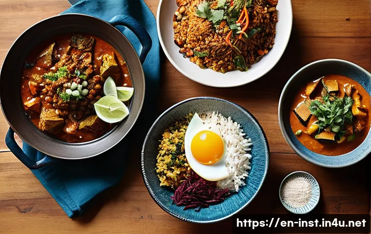 인스턴트 제품의 맛 - **Global Gourmet Instant Feast**: A high-angle, meticulously styled photograph of a vibrant culinary...