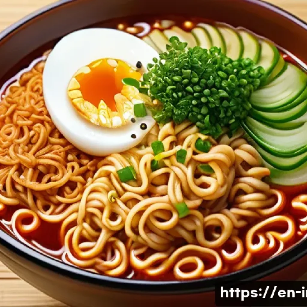 인스턴트 라면의 종류별 차이점 - A close-up, hyper-realistic image of a steaming bowl of instant noodles with thick, curly wheat nood...