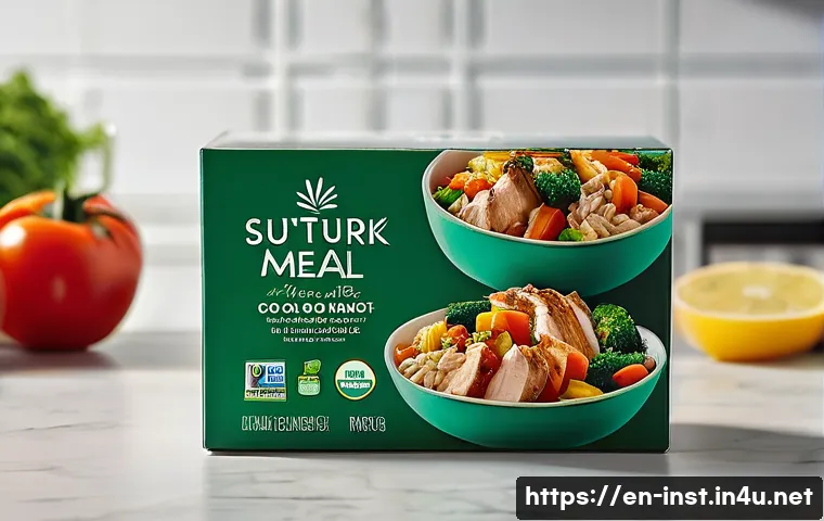 인스턴트 식품의 가격대 - A high-resolution image of a premium instant meal package displayed on a kitchen counter, featuring ...
