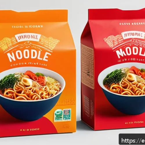 인스턴트 식품 패키지 디자인 - A vibrant instant noodle package design featuring a fiery red and orange gradient background that ev...